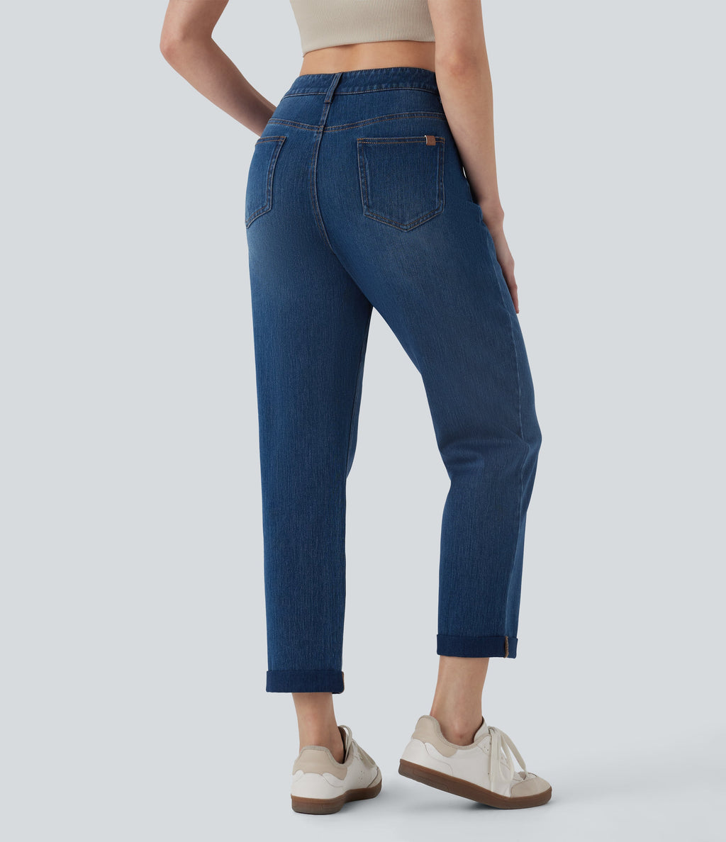 FlexTM Mid Rise Straight Leg Washed Casual Jeans with Pockets