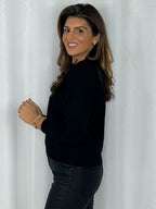 Black Round Neck Mini Bow Detailed Jumper