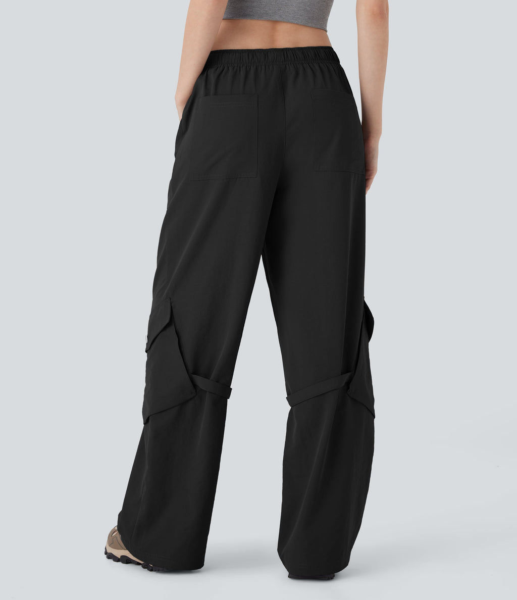 Mid Rise Belted Wide Leg Hiking Cargo Pants with Pockets