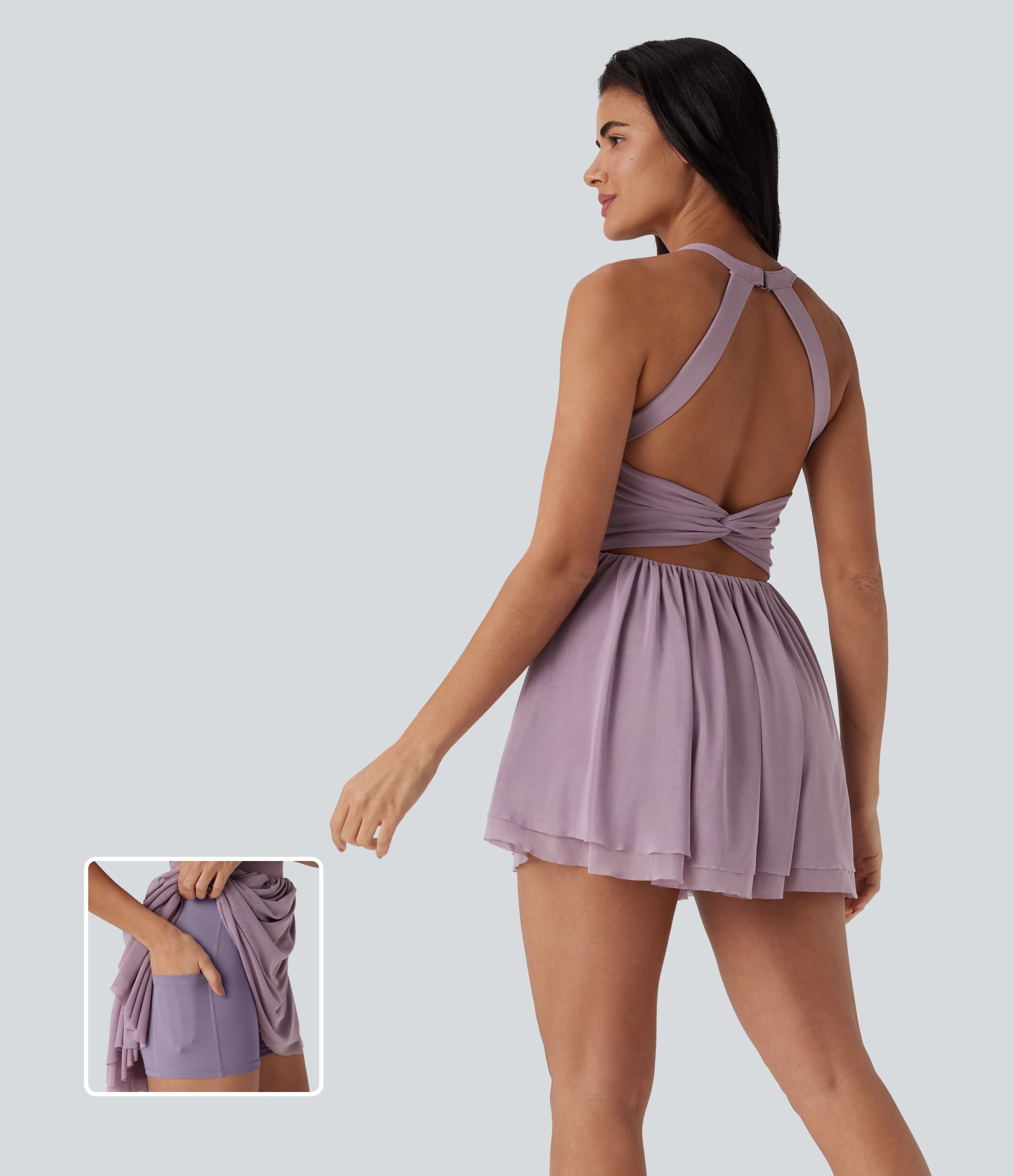 Mesh 2-in-1 Mini Dance Active Dress with Pocket