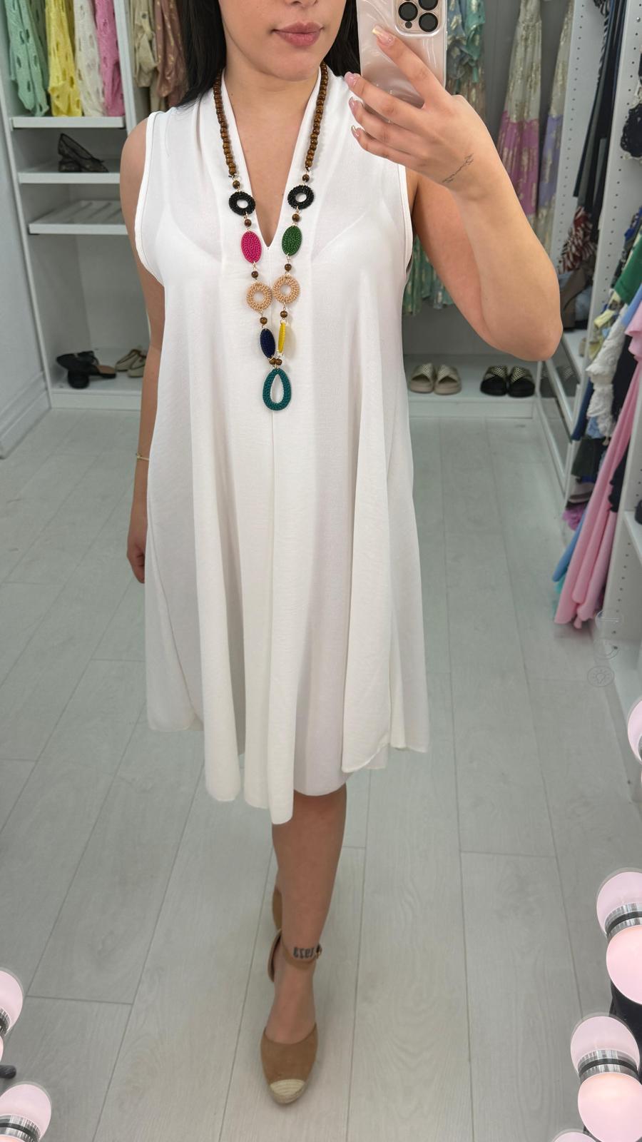 Ebby Plain V Neck loose Fit Necklace Dress
