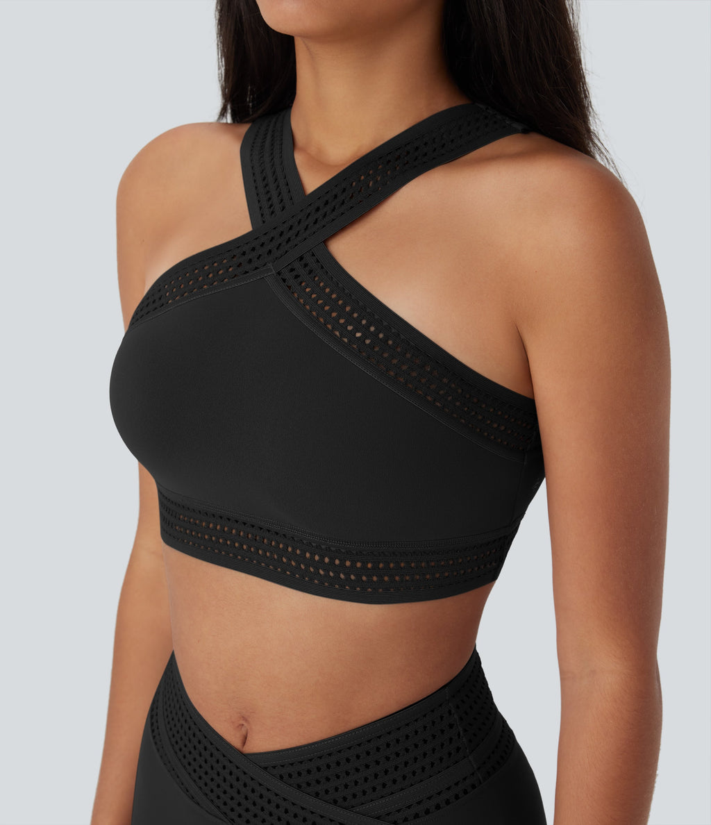 Light Support Crossover Cut Out Yoga Sports Bra