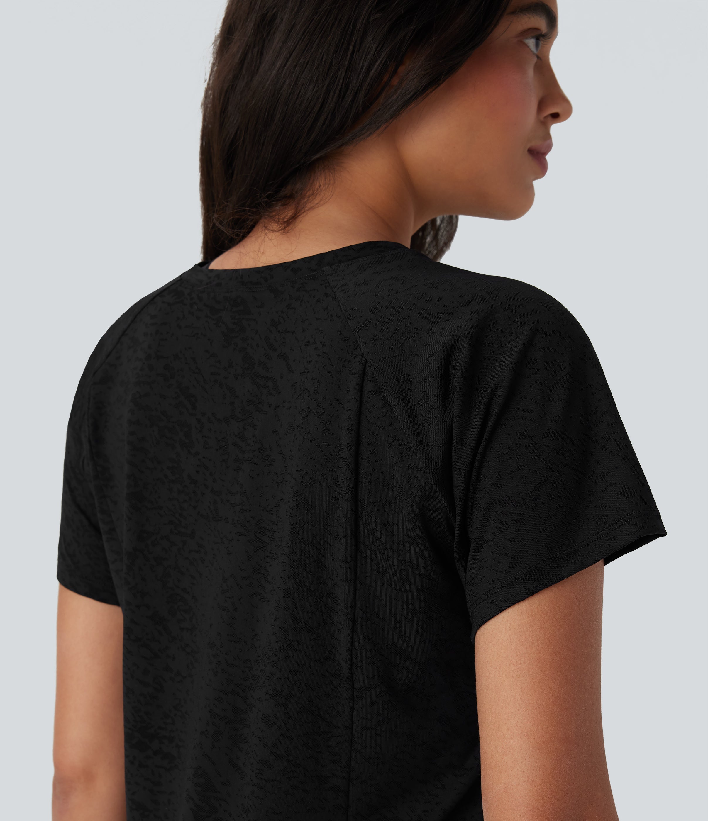 Jacquard Round Neck Raglan Sleeve Yoga Sports Top