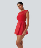 SoftlyZeroTM Airy Halter Adjustable Buckle Contrast Mesh Cool Touch Yoga Active Dress-Easy Peezy-UPF50+