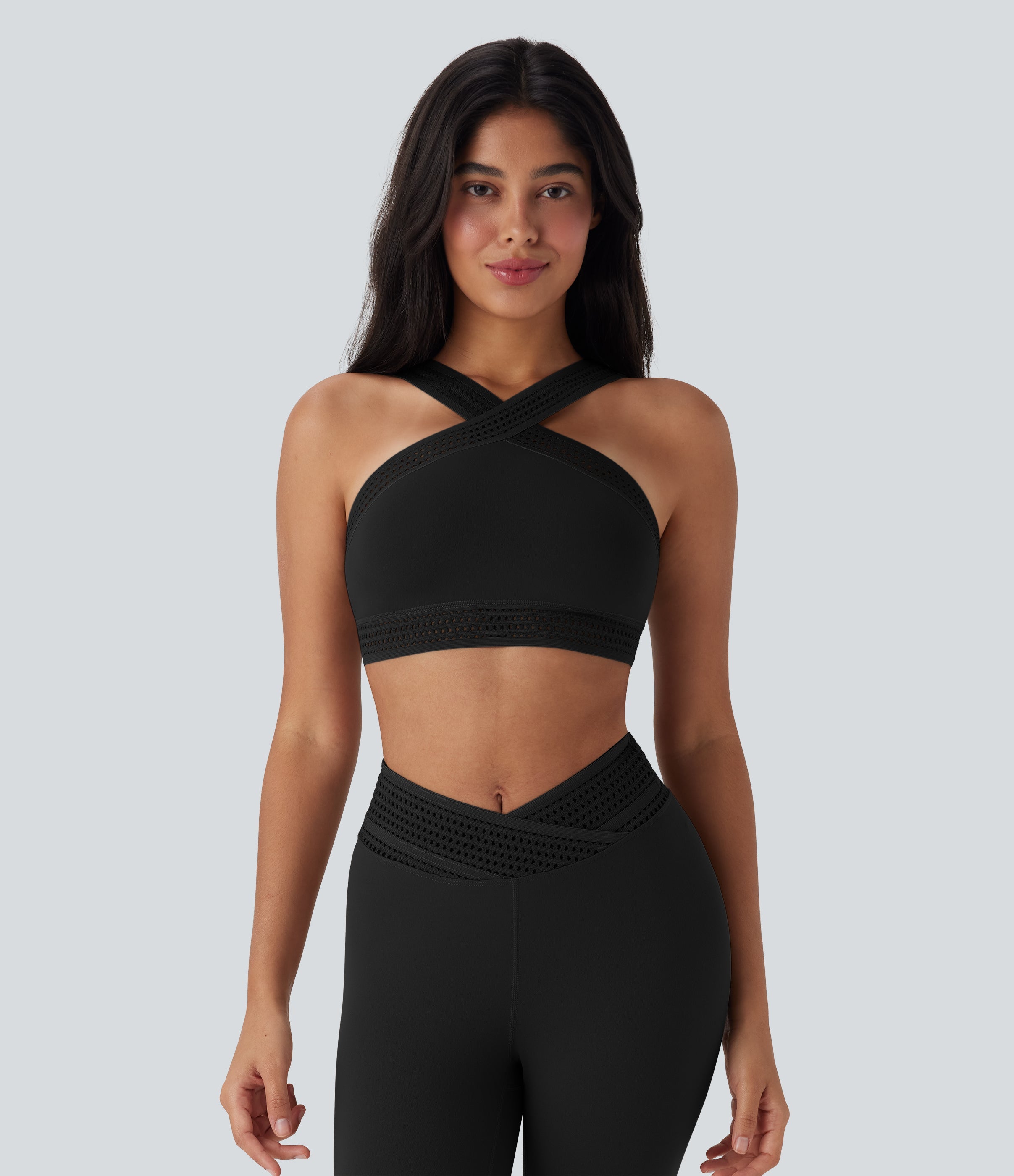 Light Support Crossover Cut Out Yoga Sports Bra