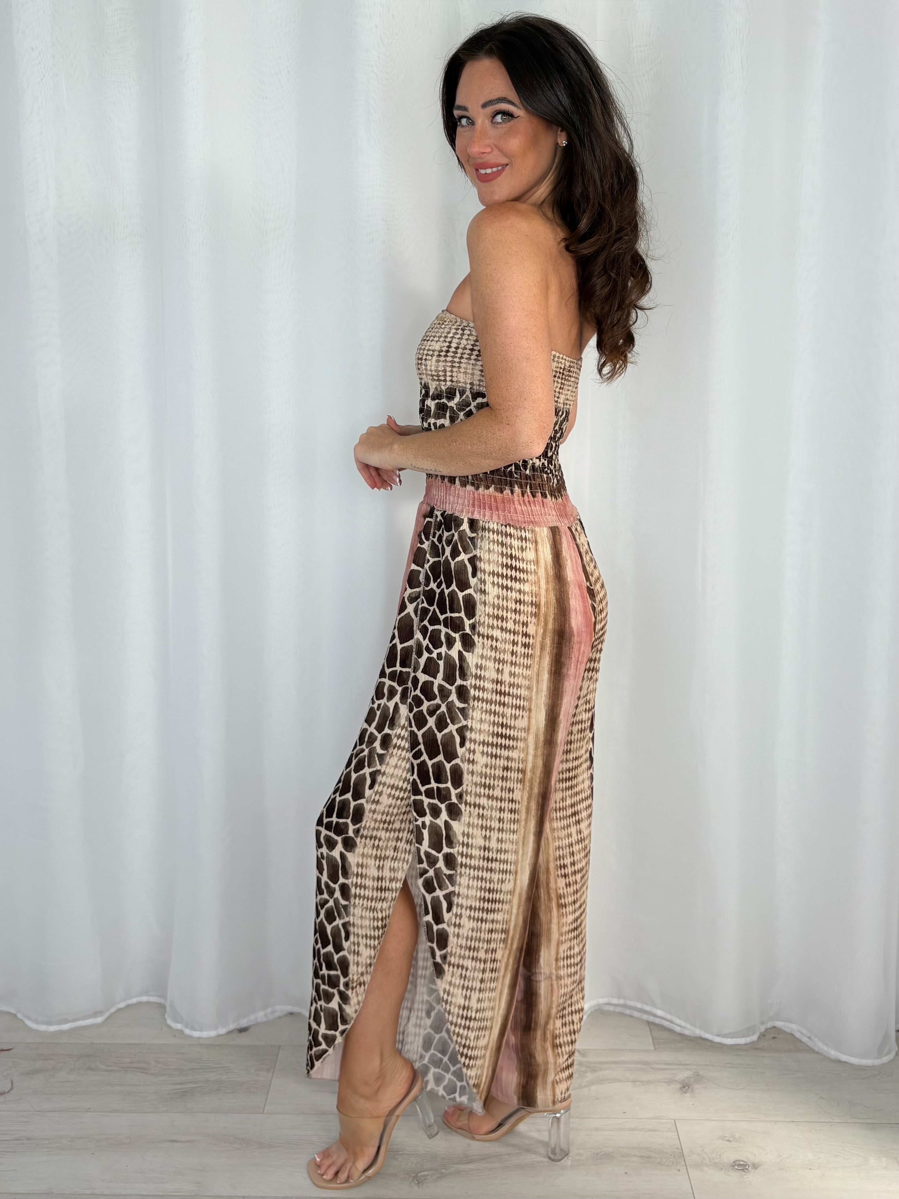 Giraffe Print Bandeau Jumpsuit (3 Colours)