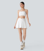 SoftlyZeroTM QuickDry High Waisted Studded Crossover 2-in-1 Mini Pickleball Skirt with Pockets