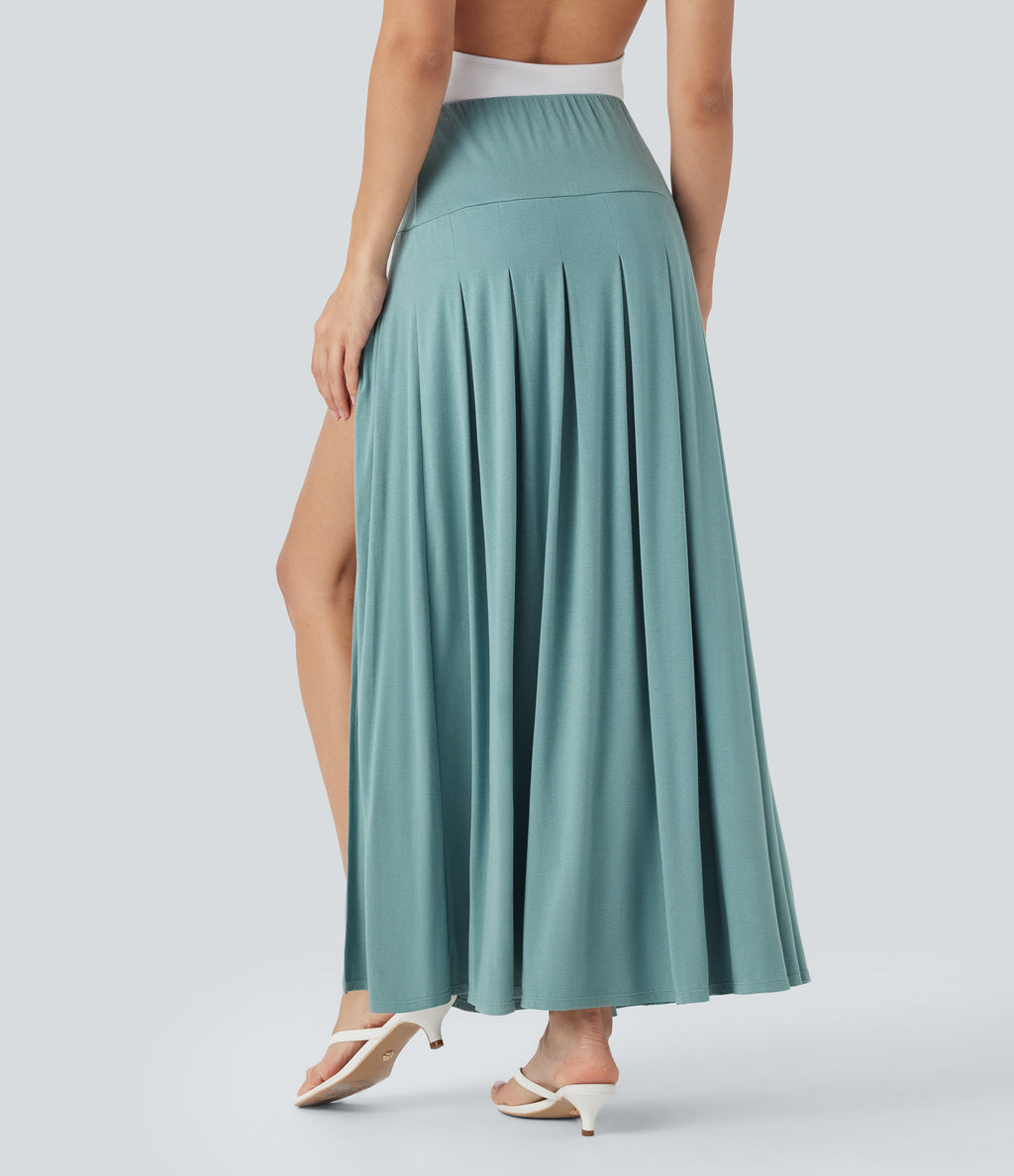 High Waisted Draped 2-in-1 Maxi Casual Skirt