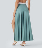 High Waisted Draped 2-in-1 Maxi Casual Skirt