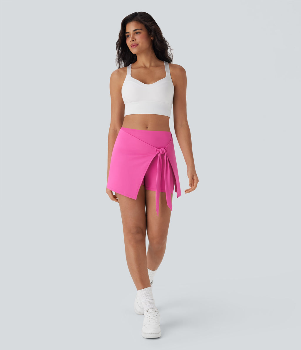 SoftlyZeroTM QuickDry High Waisted Butt Lifting Tie Front 2-in-1 Mini Yoga Skirt with Pocket