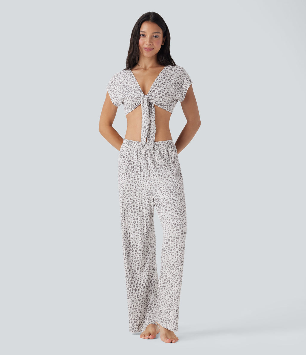 High Waisted Wide Leg Leopard Print Lounge Pants