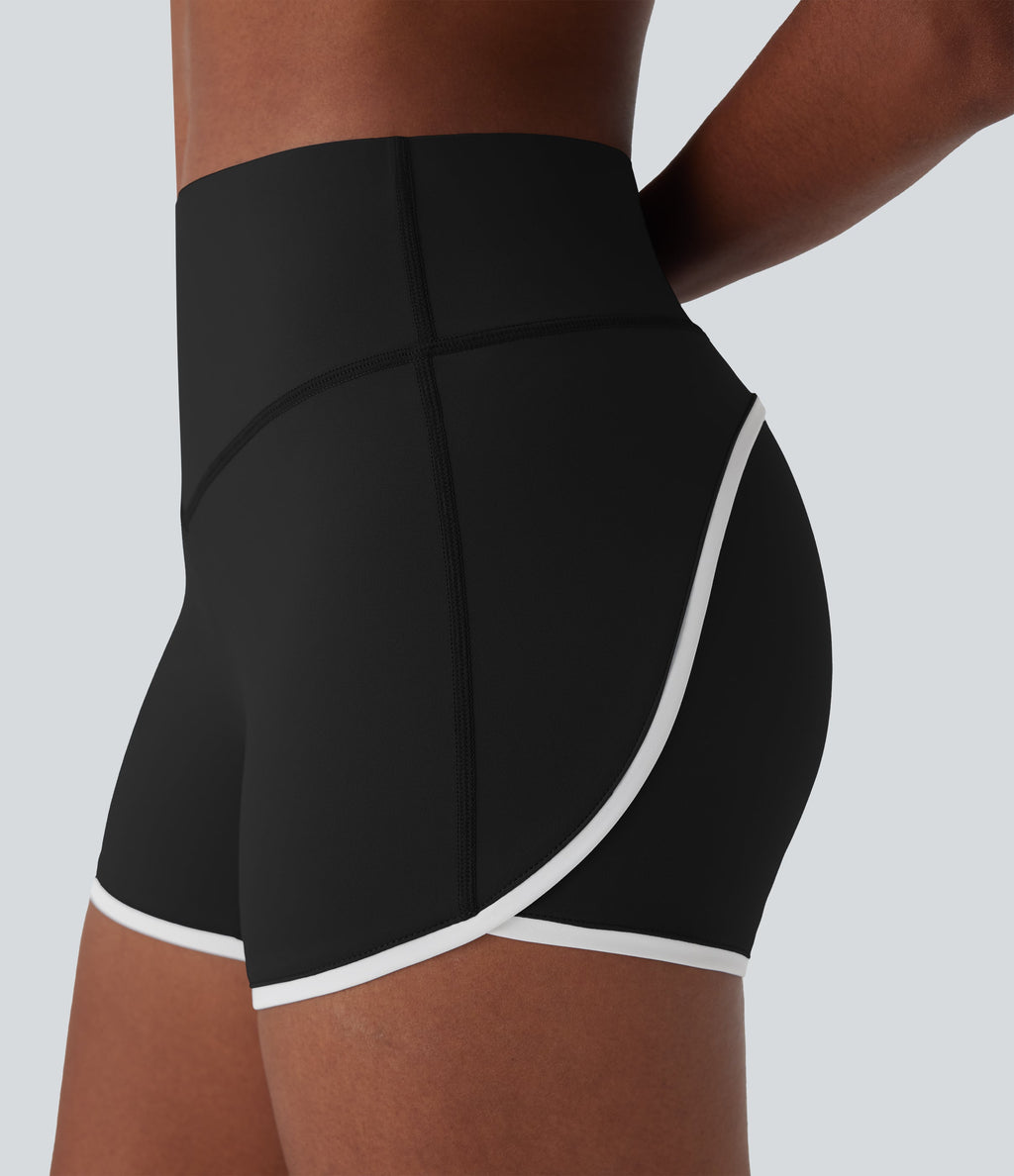 SoftlyZeroTM Airy SoCinched Mid Rise Tummy Control Color Block Cool Touch Yoga Biker Shorts 3''-UPF50+