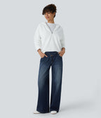 FlexTM Asymmetric Low Rise Zipper Pockets Baggy Wide Leg Washed Casual Jeans