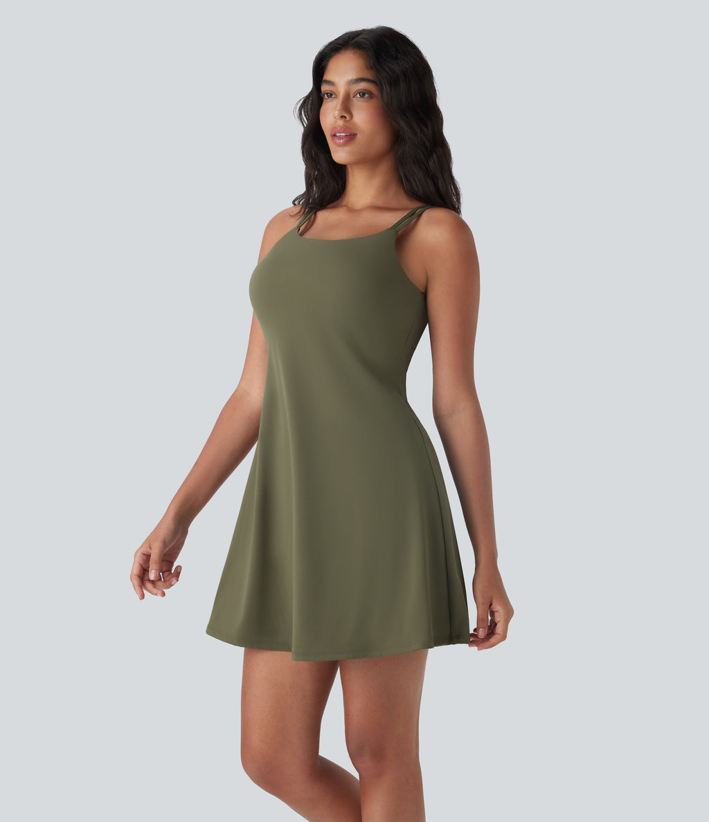 SoftlyZeroTM Plush Double Straps 2-Piece Pockets Slip Dance Active Dress D/DD/DDD/F Cups