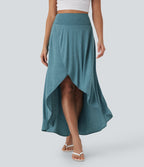SoCinched High Waisted Tummy Control High Low 2-in-1 Flowy Maxi Casual Skirt