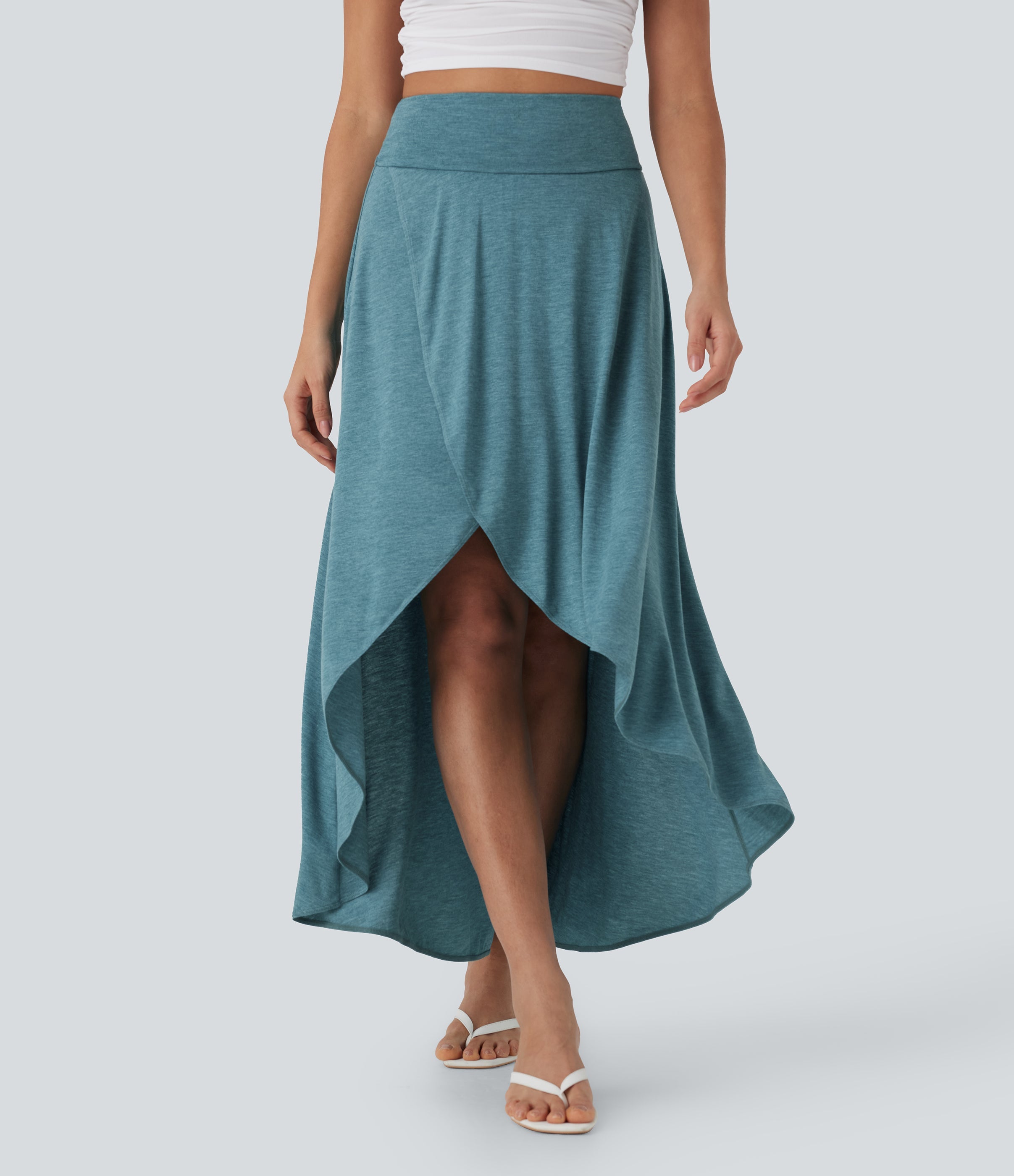 SoCinched High Waisted Tummy Control High Low 2-in-1 Flowy Maxi Casual Skirt