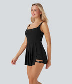 BreezefulTM Pleated Adjustable Buckle 2-in-1 Micro Mini Quick Dry Casual Slip Dress with Pocket-Easy Peezy