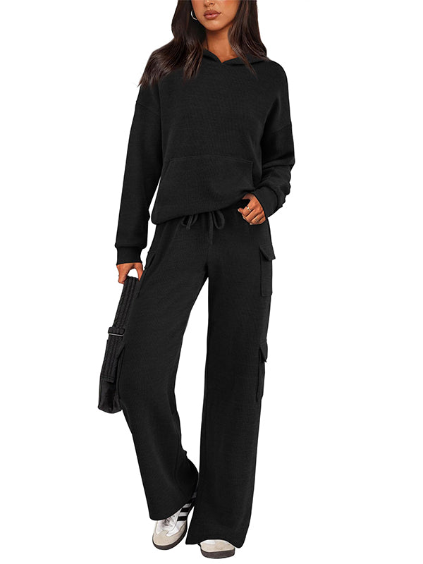 NEW 🔥 Women's Cotton Two Piece Crew Neck Hooded Sweatshirt Work Pants Casual Set