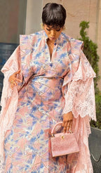 Luxury Elegant Full-Length Brocade Kaftan with Matching Head Scarf
