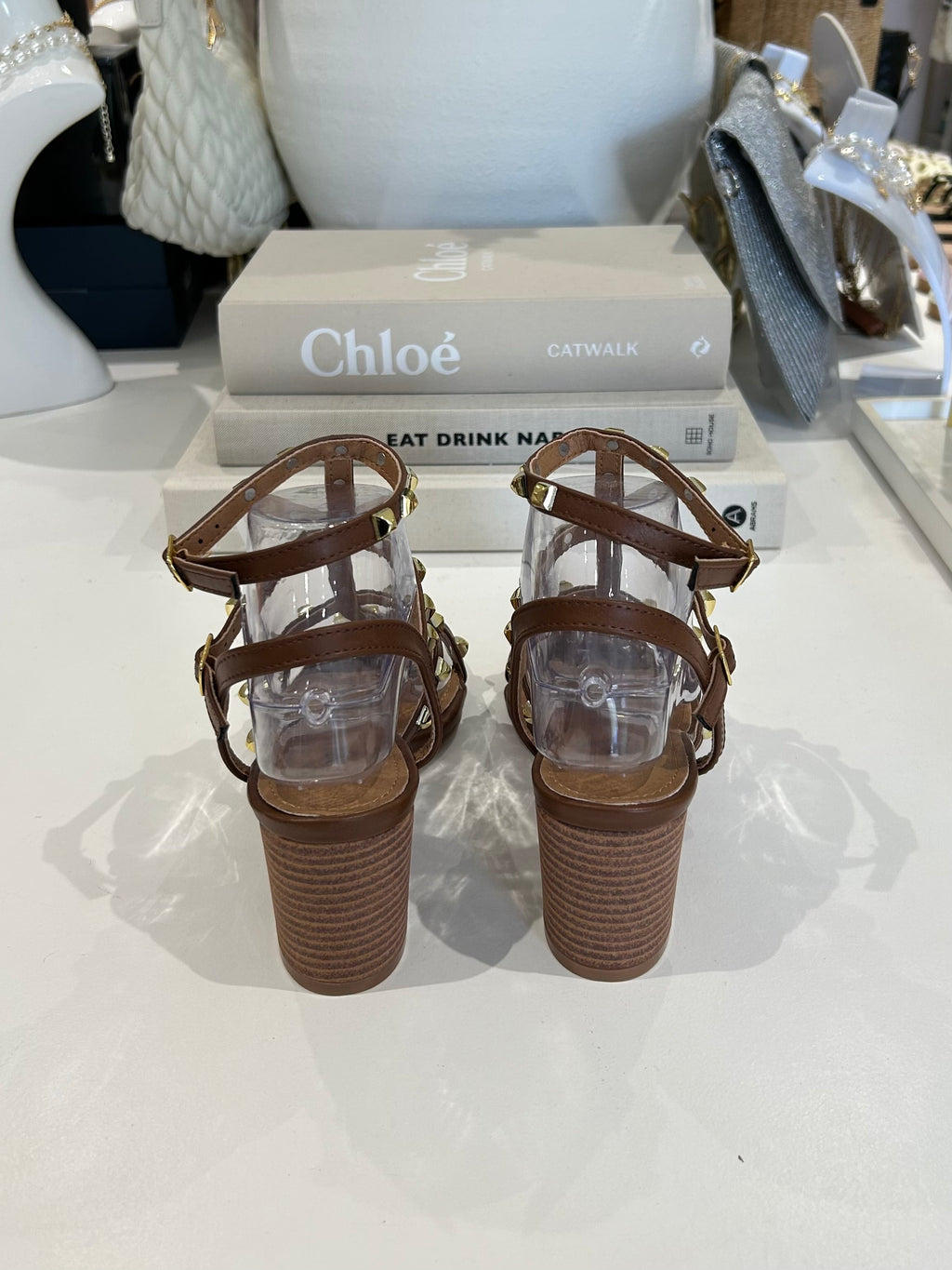 Gold Studded Block Heel Sandal (3 Colours)