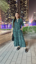 Jude Leopard Print Green And Navy Tiered Maxi Smock Dress