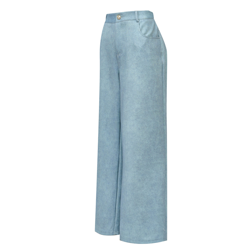 High-Waisted Light Wash Wide-Leg Denim Pants