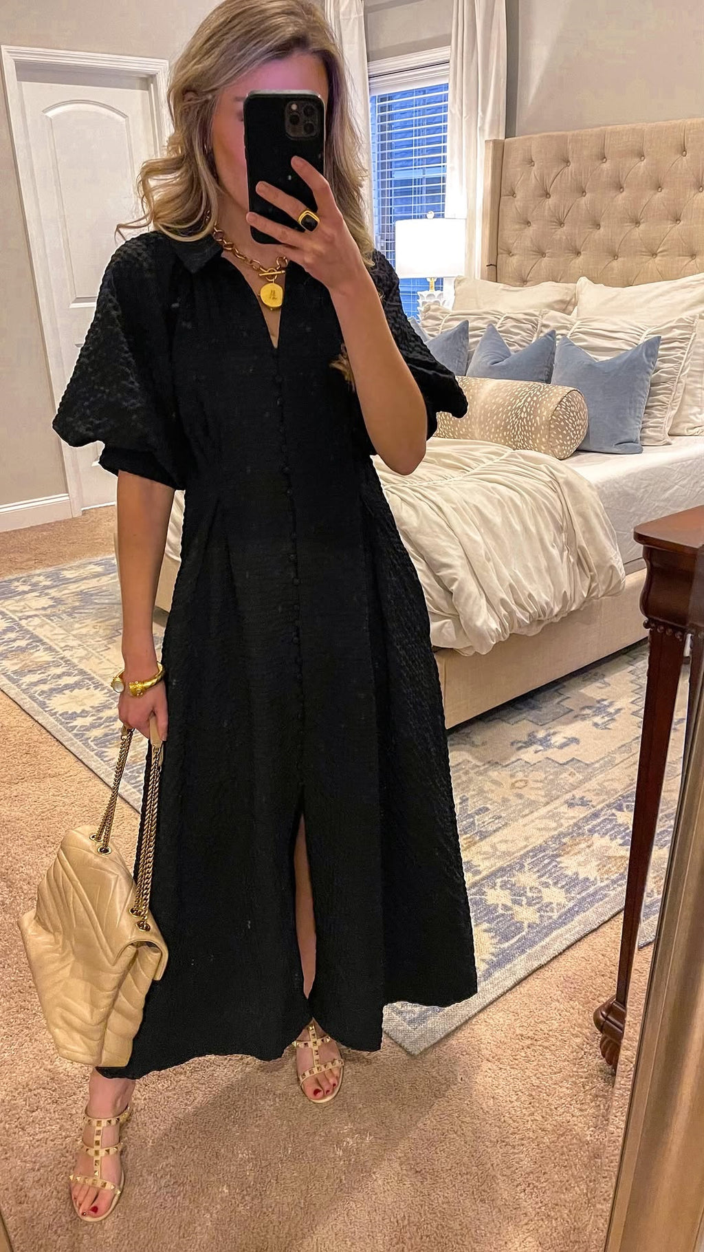 NEW🔥 Lapel Button Bubble Sleeve Cotton Linen Dress- Tax Free