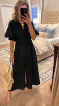 NEW🔥 Lapel Button Bubble Sleeve Cotton Linen Dress- Tax Free