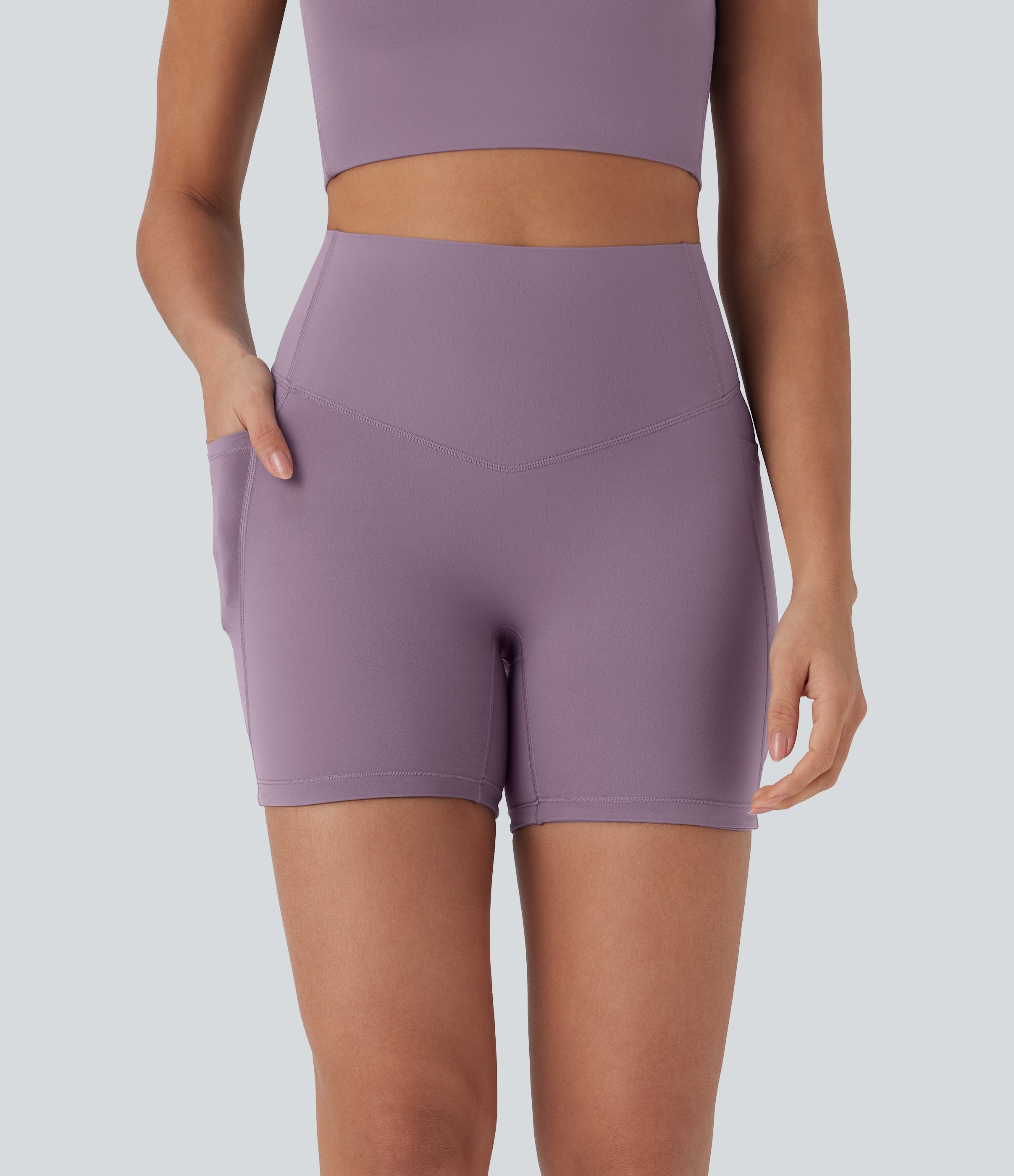 UltraSculptTM Cool Quick Dry SoCinched High Waisted Tummy Control Shaping Yoga Biker Shorts 5'' with Pockets-UPF50+