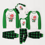 Green Raglan Top Green Plaid Christmas Pajamas Set With Cute Gnome Print