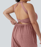 Backless Twisted Harem Casual Plus Size Jumpsuit with Side Pocket-Easy Peezy Edition