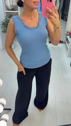 Sashia Plain Ribbed Frill Trim Vest Top