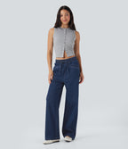 FlexTM High Waisted Drawstring Wide Leg Cool Touch Casual Jeans with Pockets