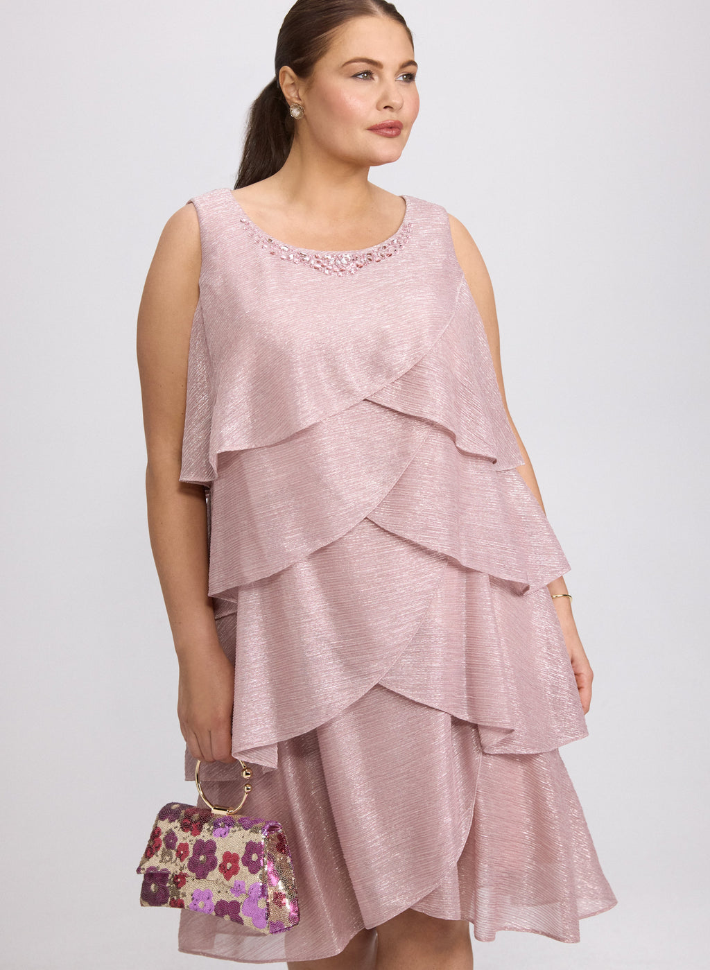 Metallic Jacket & Tiered Dress Set