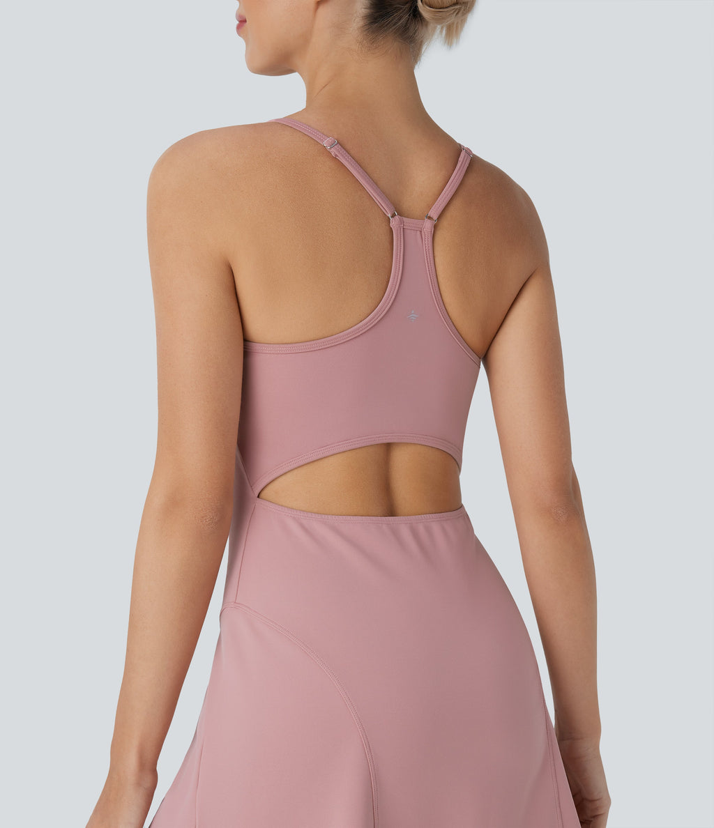 SpeedWaveTM Racerback Cut Out 2 Piece Mini Quick Dry Hiking Active Slip Dress with Pockets
