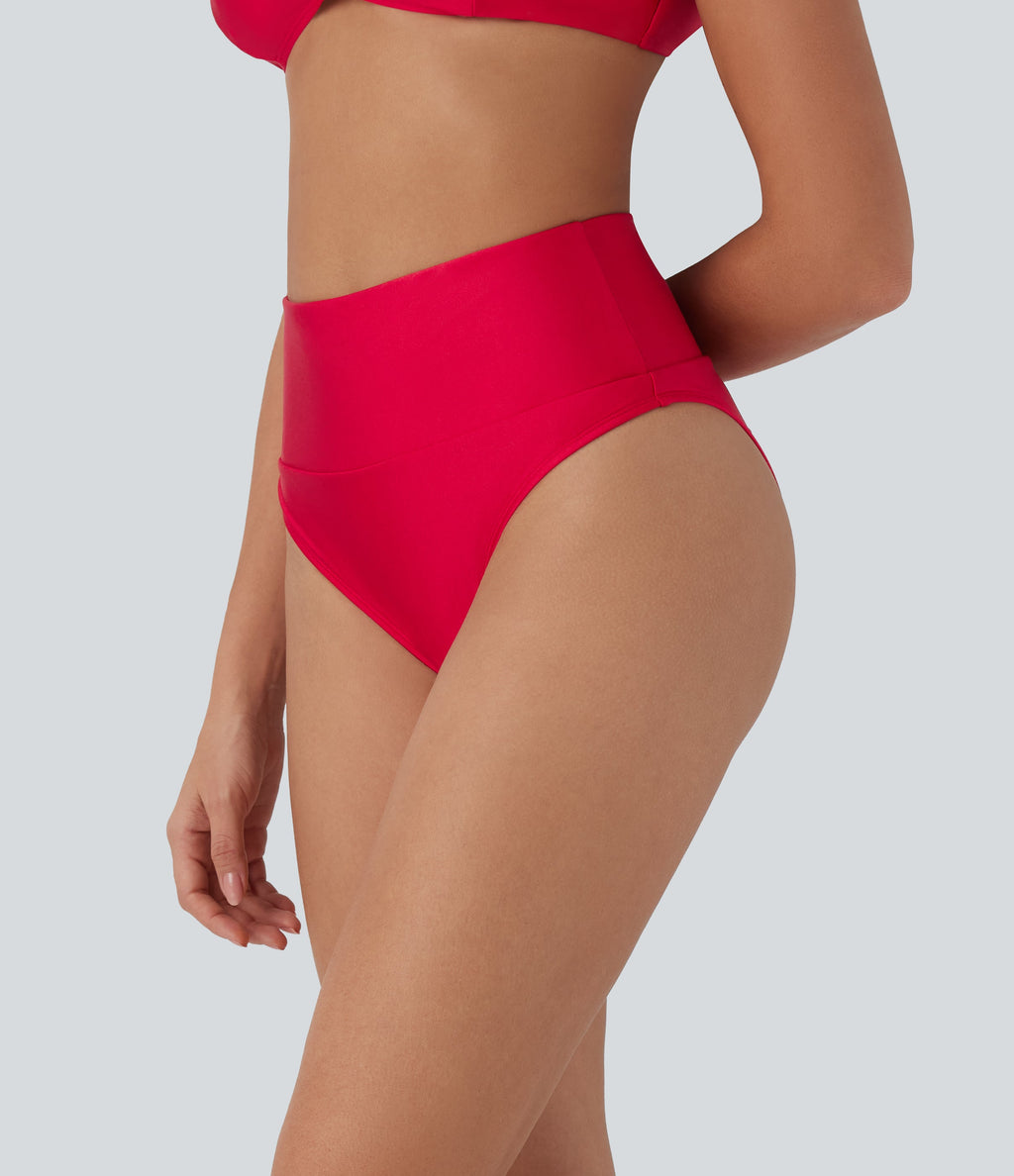 High Waisted Tummy Control Sheen Bikini Bottom Swimsuit