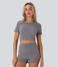 Seamless Flow Round Neck Short Sleeve Cropped Lounge Top