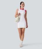 SoftlyZeroTM Airy Color Block Polo Zip Sleeveless Bodycon Cool Touch Mini Casual Dress-UPF50+