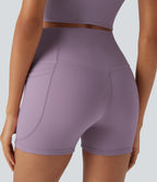 UltraSculptTM Cool Quick Dry SoCinched High Waisted Tummy Control Shaping Yoga Biker Shorts 3'' with Pockets-UPF50+