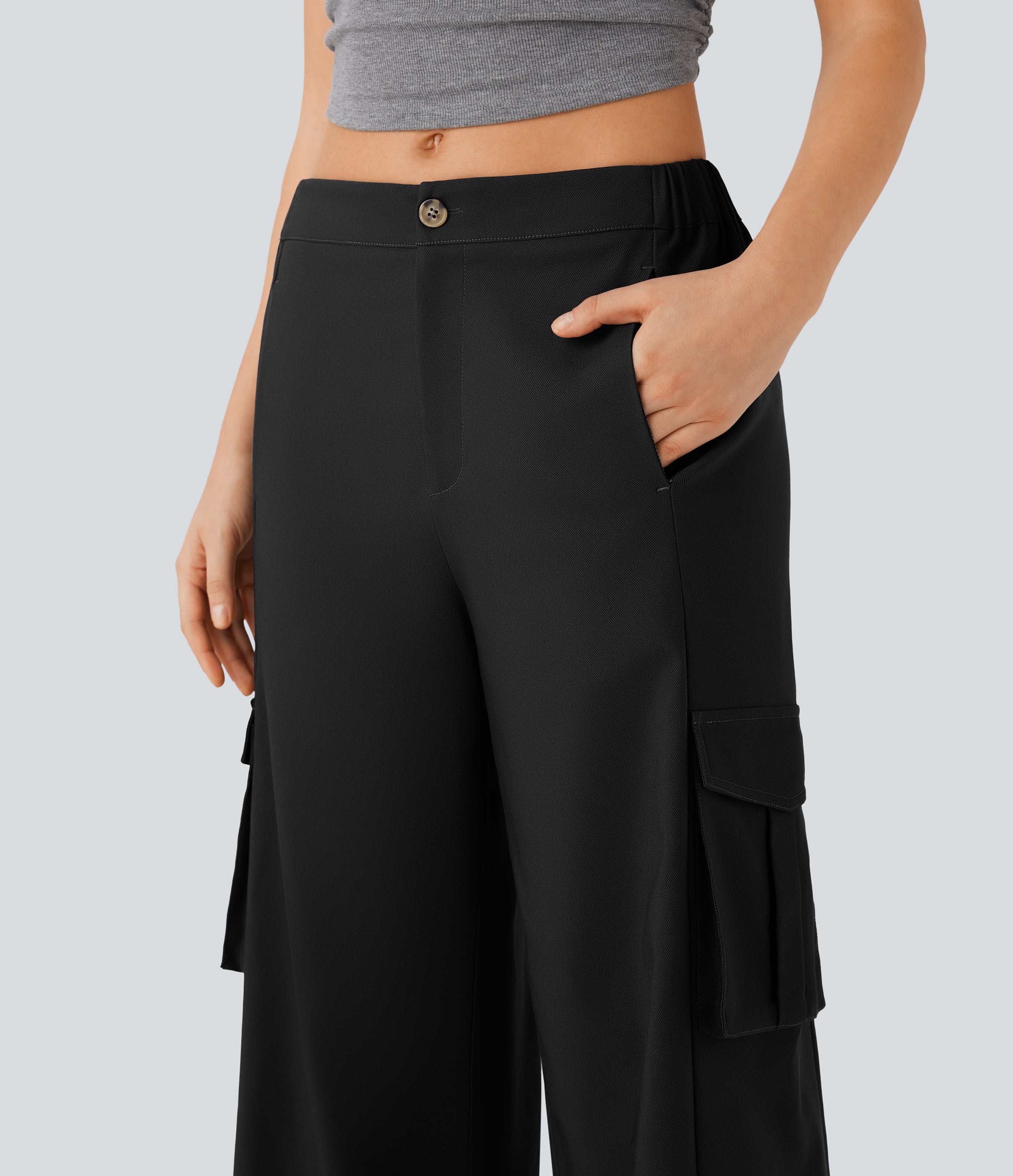 Low Rise Wide Leg Casual Cargo Pants with Pockets