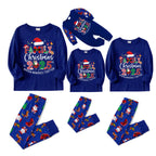 Cozy Blue Christmas Pajamas Set With "Family Christmas 2025 Making Memories Together" Text Print