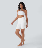 SpeedWaveTM High Waisted Contrast Mesh Quick Dry Yoga Biker Shorts 7'' with Pockets