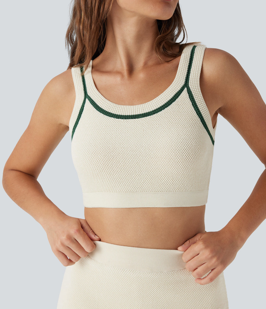 Color Block Cropped Casual Sweater Knit Tank Top