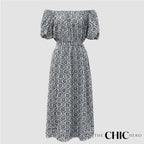 Long Sleeve Vintage Style Maxi Dress in Mono Print