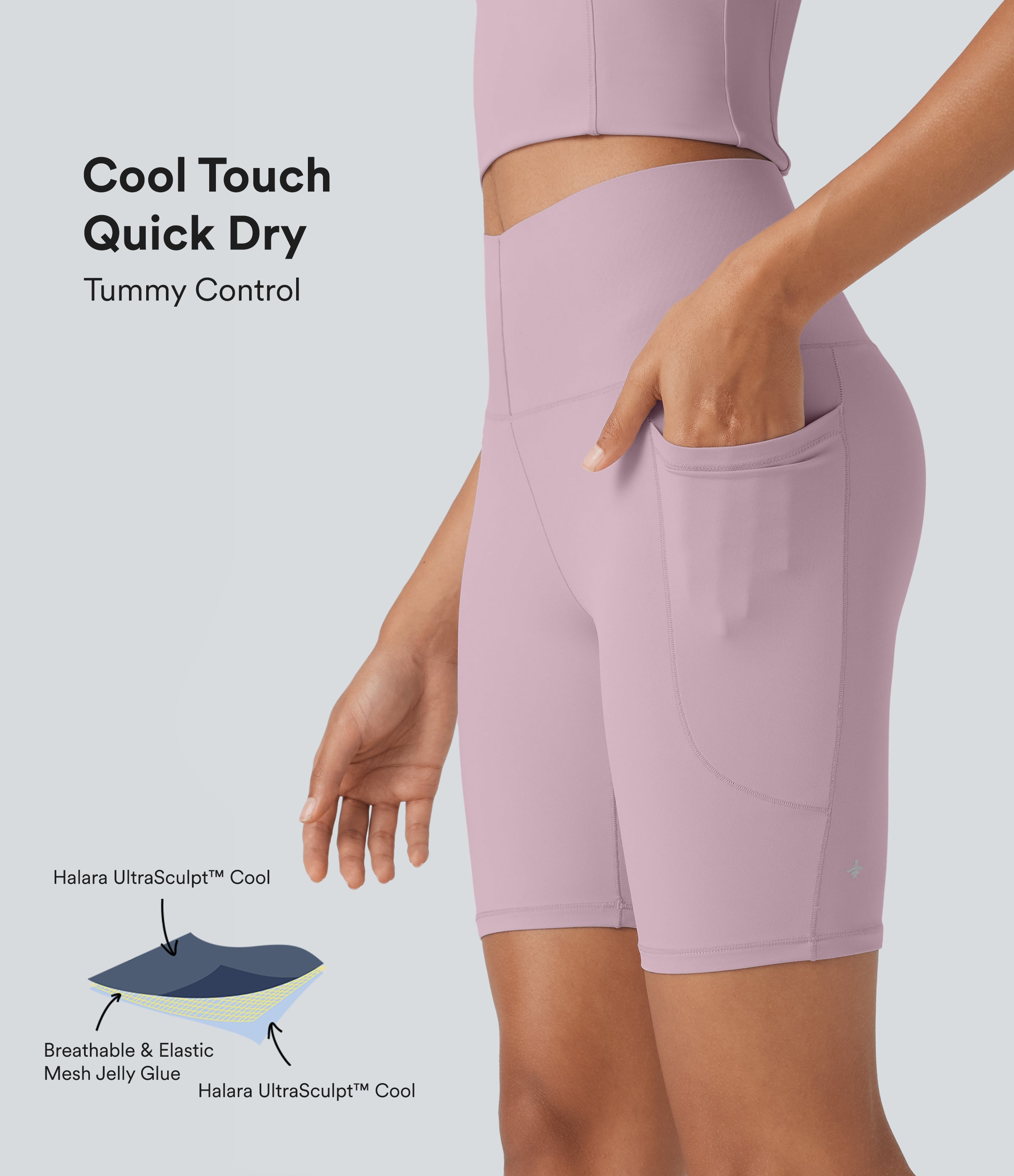 UltraSculptTM Cool Quick Dry SoCinched High Waisted Tummy Control Training Biker Shorts 7'' with Pockets-UPF50+