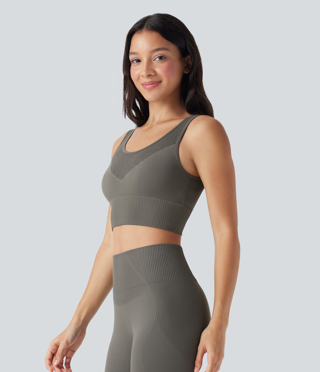 Light Support Seamless Flow U Back Ribbed Hem Yoga Sports Bra