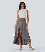 SoCinched High Waisted Tummy Control High Low 2-in-1 Flowy Maxi Casual Skirt