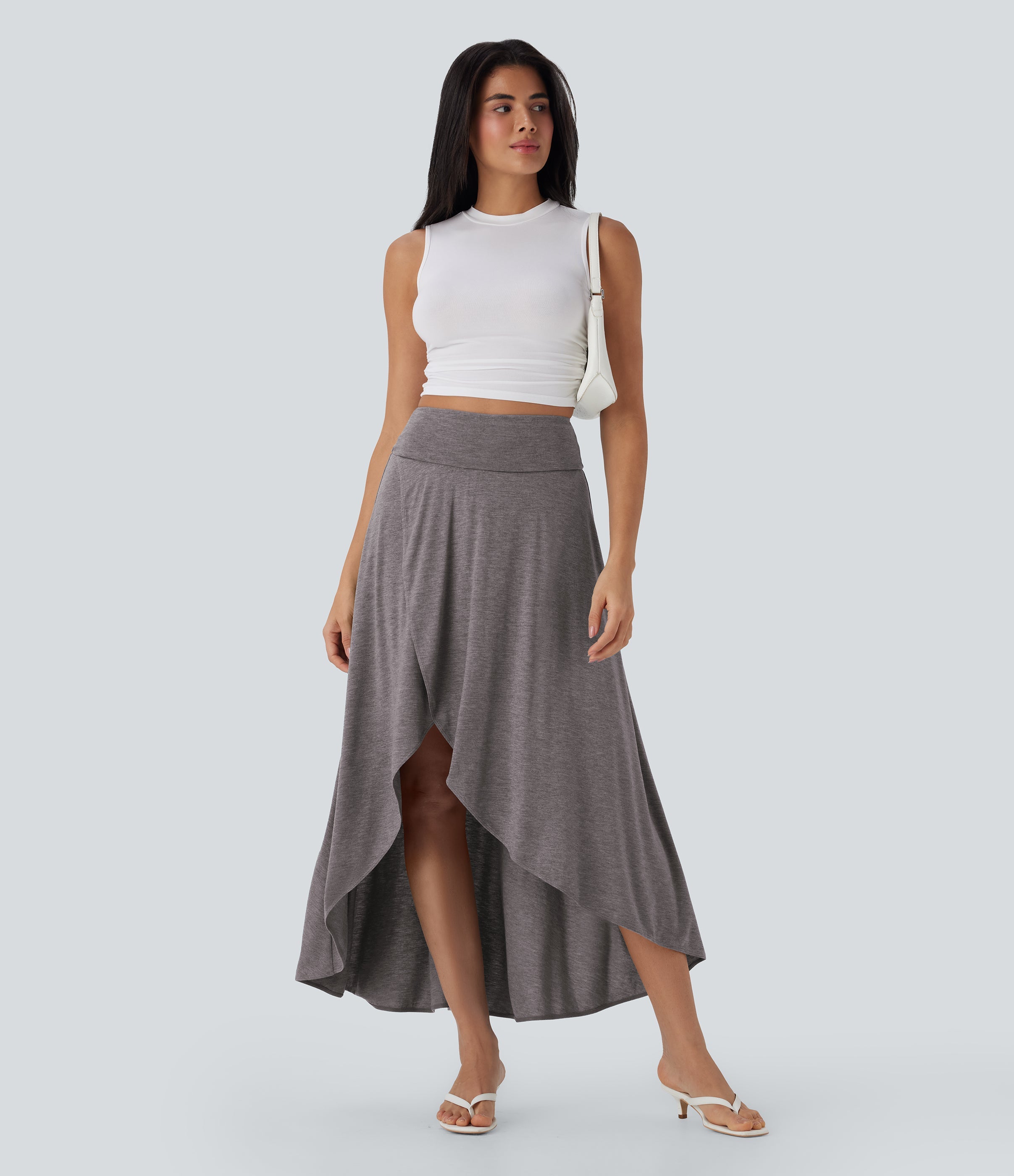 SoCinched High Waisted Tummy Control High Low 2-in-1 Flowy Maxi Casual Skirt
