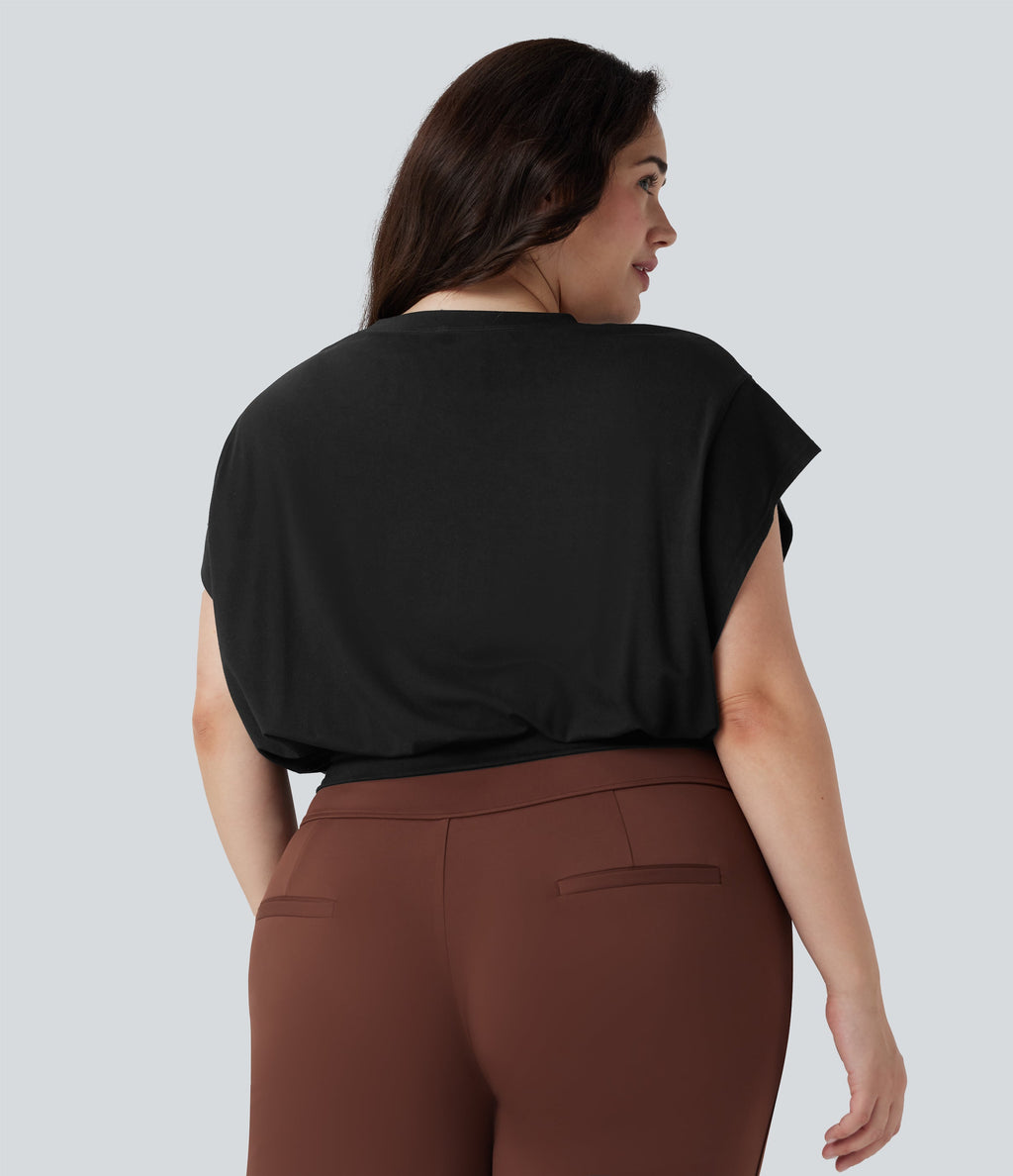 Round Neck Short Batwing Sleeve Work Plus Size T-Shirt