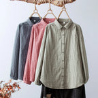 2025 New Women's Linen Cotton Casual Loose Stripe Shirt-Buy 3 Get Free Shipping